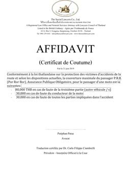 AFFIAFFIDAVIT Certificat de coutume Thailand